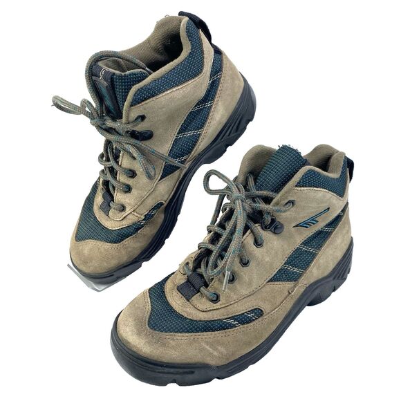Hi-Tec Lady Idaho Hiking Boots Size 7 Brown Suede Green Cordura Model 4727 - Picture 1 of 10
